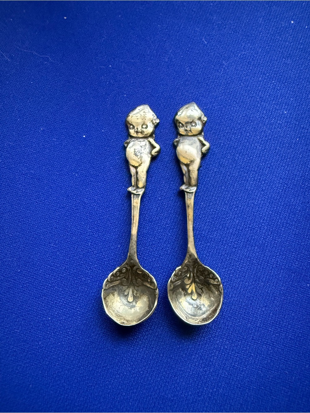 Antique Kewpie Doll Sterling Silver salt spoons.  1920’s.  Stamped Sterling - Picture 3 of 3